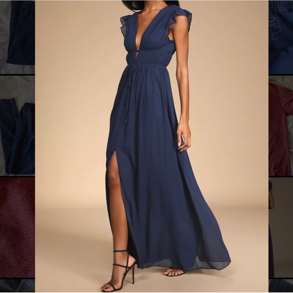 SOLD Lulus navy blue ruffle maxi dress